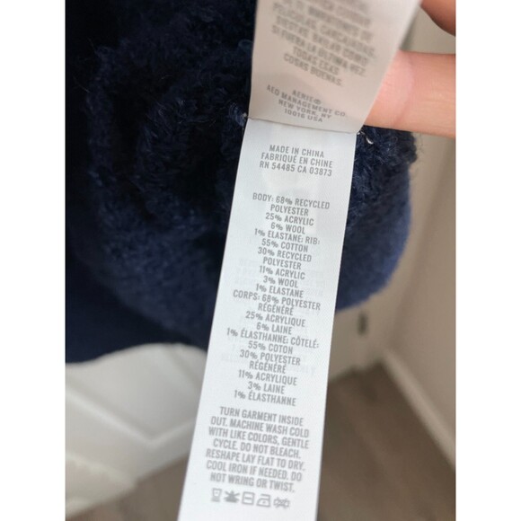 Aerie Womens Navy Blue Oversized Soft Fuzzy Sweater V Neck Size XL - Picture 4 of 6